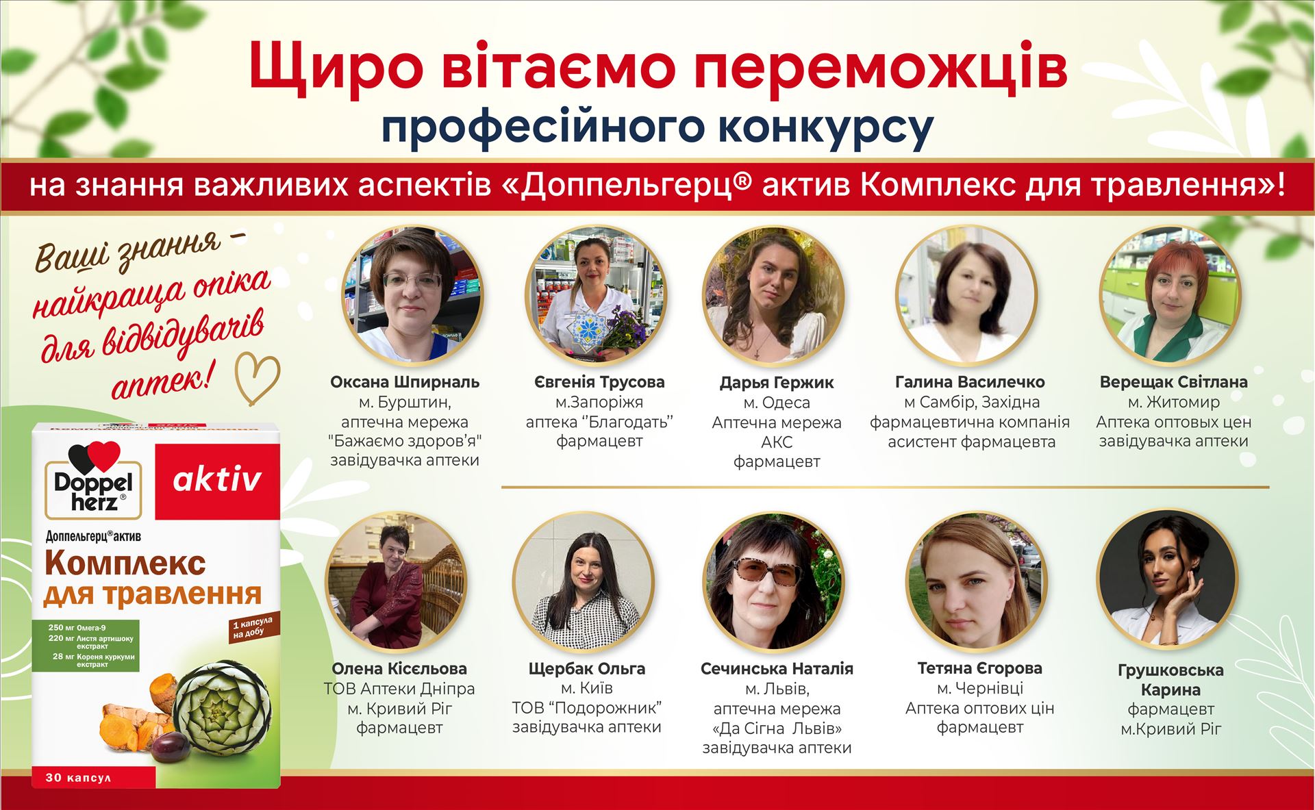 Конкурс Щиро вітаємо переможців професійного конкурсу на знання важливих аспектів використання Доппельгерц® актив Комплекс для травлення